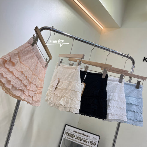 Cotton Embroidered Layered Mini Skirts